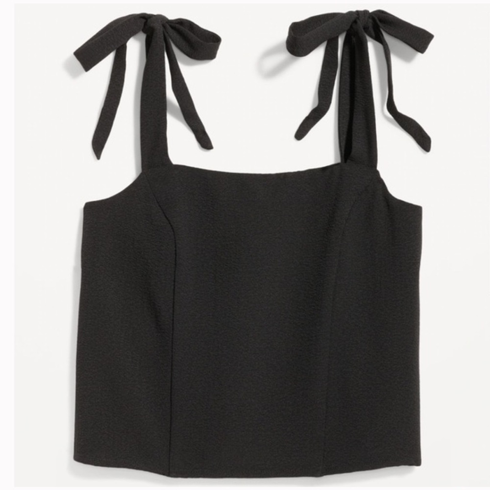 Fitted Tie-Shoulder Cropped Dobby Corset Cami Top